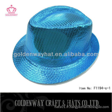 Blue Sequin Fedora Hat F1194-C satin shine bleu chapeaux de fête chapeaux de fantaisie pour le commerce de gros